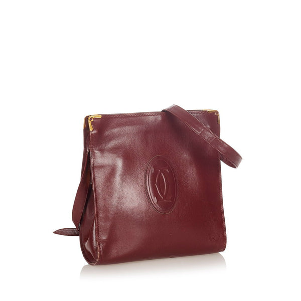 カルティエ マストライン ワインレッド レザー 肩掛け ショルダーバッグ レディース CARTIER 【中古】