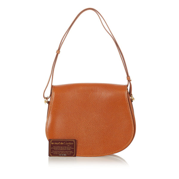カルティエ マスト ショルダーバッグ キャメル レザー レディース CARTIER 【中古】