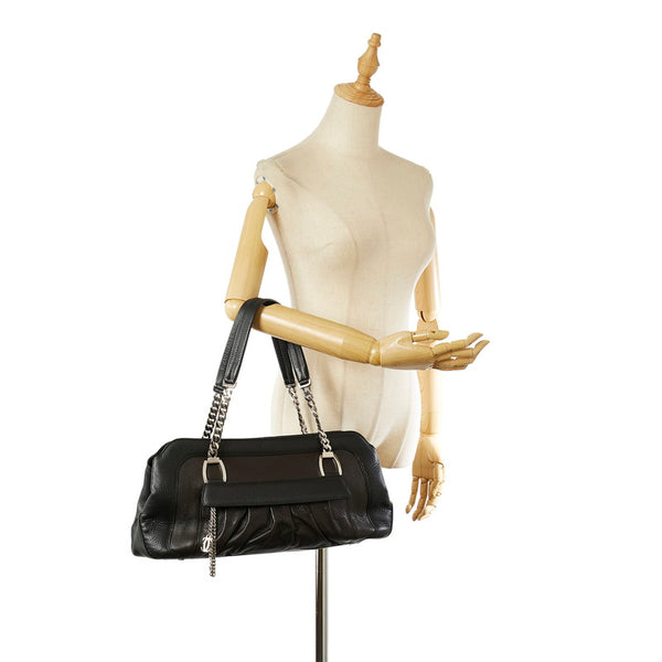 カルティエ ラドーニャ　 ブラック シルバー レザー ショルダーバッグ レディース CARTIER 【中古】