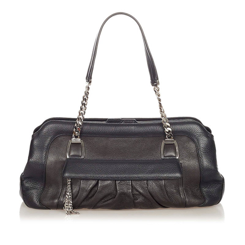 カルティエ ラドーニャ　 ブラック シルバー レザー ショルダーバッグ レディース CARTIER 【中古】