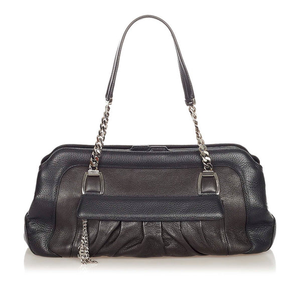 カルティエ ラドーニャ　 ブラック シルバー レザー ショルダーバッグ レディース CARTIER 【中古】