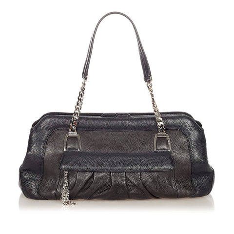 カルティエ ラドーニャ　 ブラック シルバー レザー ショルダーバッグ レディース CARTIER 【中古】