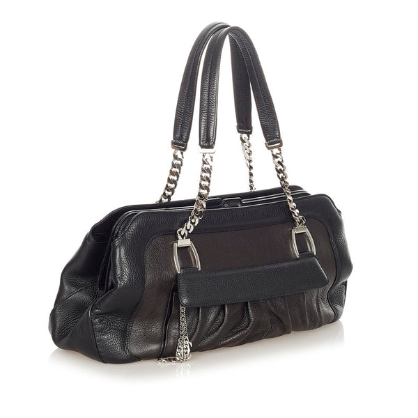 カルティエ ラドーニャ　 ブラック シルバー レザー ショルダーバッグ レディース CARTIER 【中古】