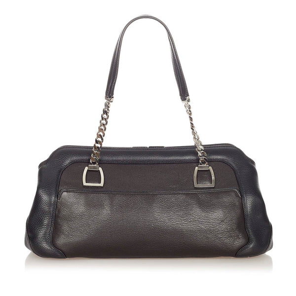 カルティエ ラドーニャ　 ブラック シルバー レザー ショルダーバッグ レディース CARTIER 【中古】