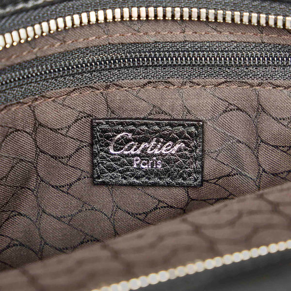 カルティエ ラドーニャ　 ブラック シルバー レザー ショルダーバッグ レディース CARTIER 【中古】