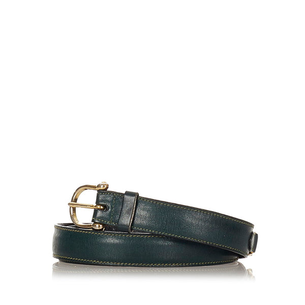 セリーヌ ダークグリーン ゴールド レザー ベルト レディース CELINE 【中古】