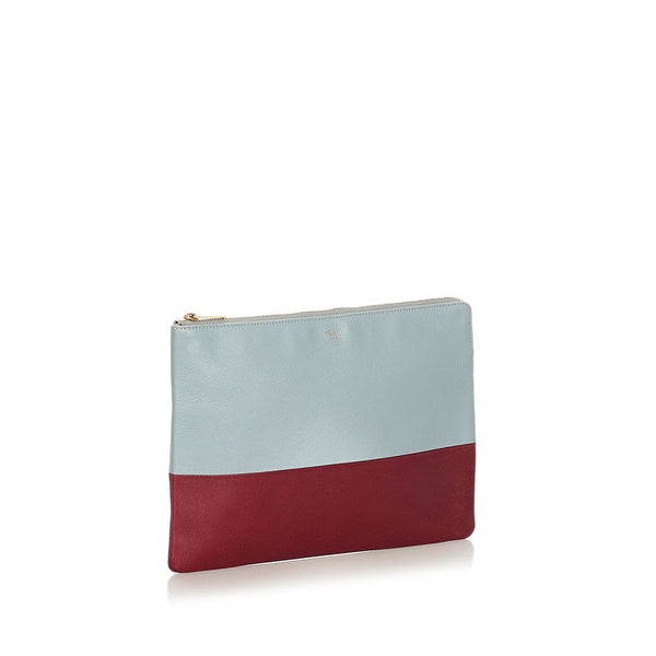 セリーヌ グレー ワインレッド レザー クラッチバッグ レディース CELINE 【中古】