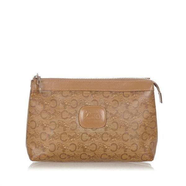 セリーヌ Cマカダム ベージュ ブラウン PVC レザー ポーチ レディース CELINE 【中古】