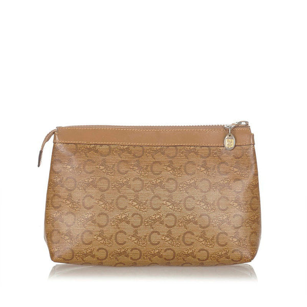 セリーヌ Cマカダム ベージュ ブラウン PVC レザー ポーチ レディース CELINE 【中古】