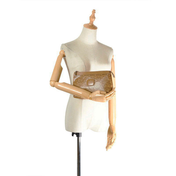 セリーヌ Cマカダム ベージュ ブラウン PVC レザー ポーチ レディース CELINE 【中古】