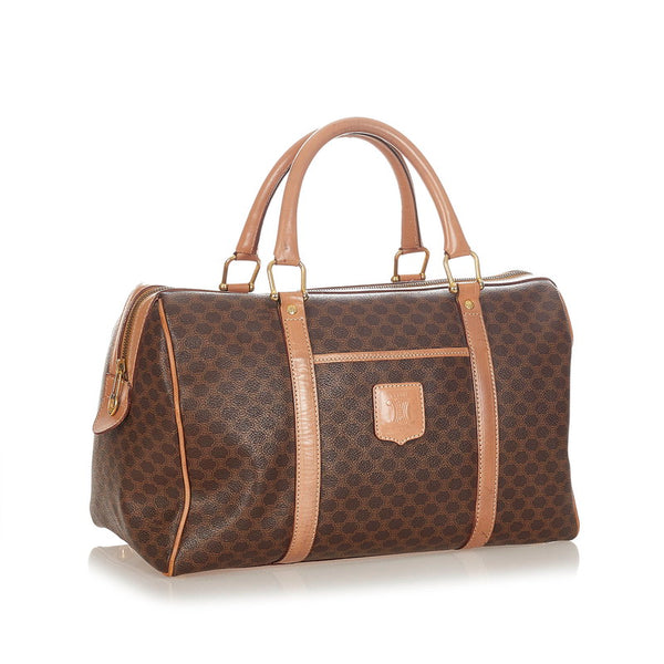 セリーヌ マカダム ブラウン ベージュ PVC レザー ハンドバック ミニボストン レディース CELINE 【中古】