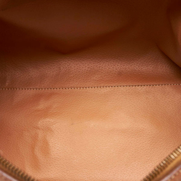 セリーヌ マカダム ブラウン ベージュ PVC レザー ハンドバック ミニボストン レディース CELINE 【中古】