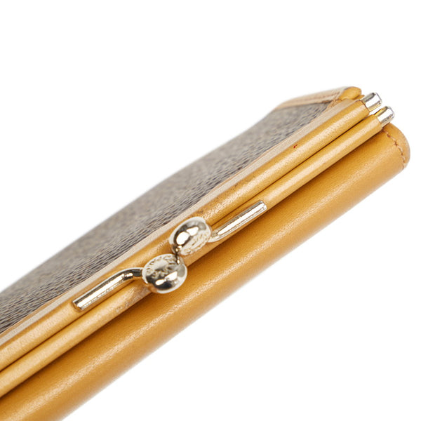 セリーヌ マカダム ブラウン ベージュ PVC レザー 二つ折り財布 レディース CELINE 【中古】