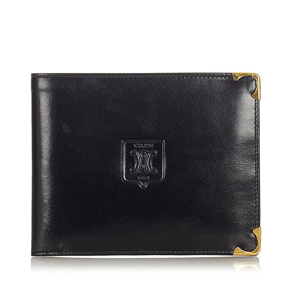 セリーヌ ブラック レザー 二つ折り財布 メンズ CELINE 【中古】