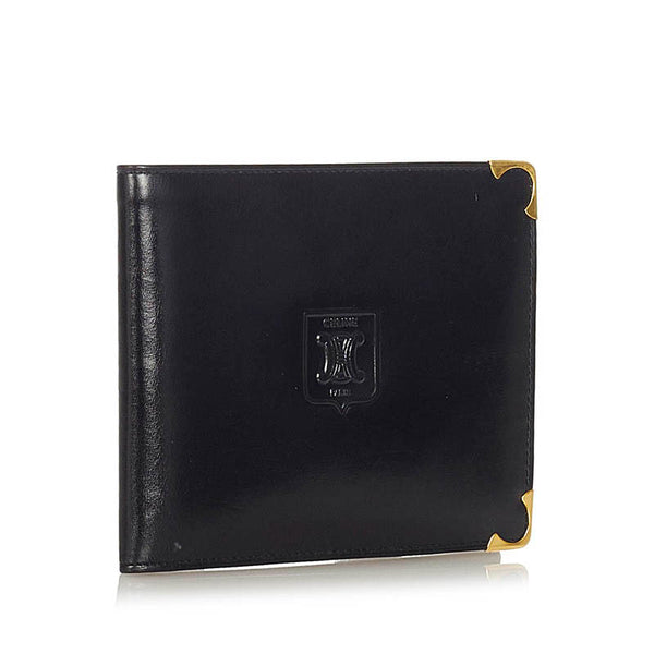 セリーヌ ブラック レザー 二つ折り財布 メンズ CELINE 【中古】