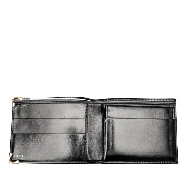 セリーヌ ブラック レザー 二つ折り財布 メンズ CELINE 【中古】