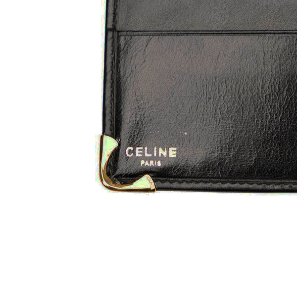 セリーヌ ブラック レザー 二つ折り財布 メンズ CELINE 【中古】