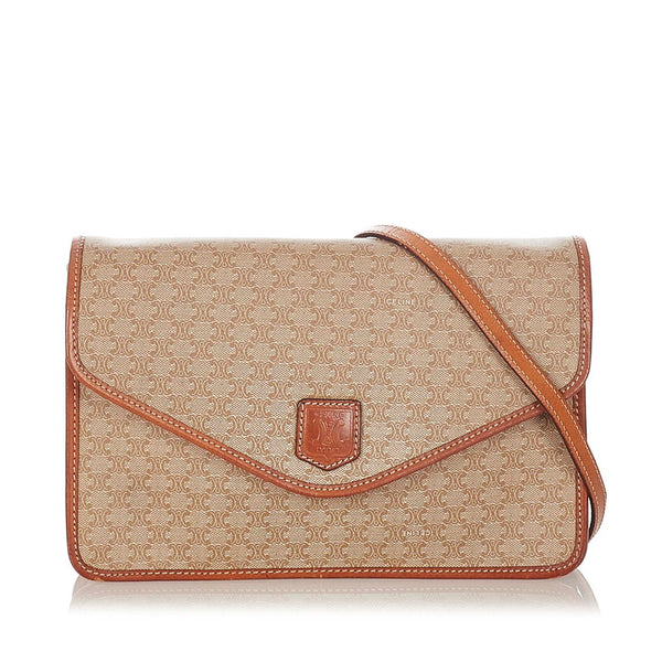 セリーヌ マカダム ベージュ レザー 斜め掛け ショルダーバッグ レディース CELINE 【中古】