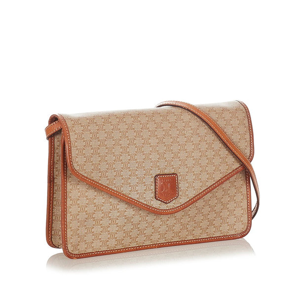 セリーヌ マカダム ベージュ レザー 斜め掛け ショルダーバッグ レディース CELINE 【中古】
