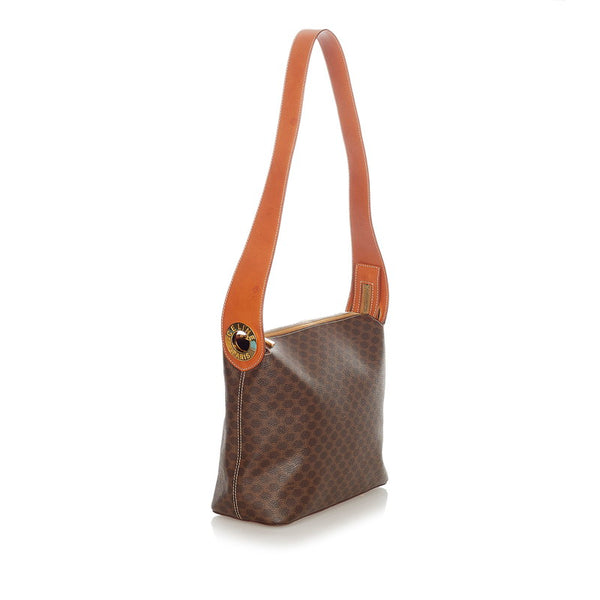 セリーヌ マカダム サークルロゴ ブラウン レザー PVC 肩掛け ショルダーバッグ レディース CELINE 【中古】