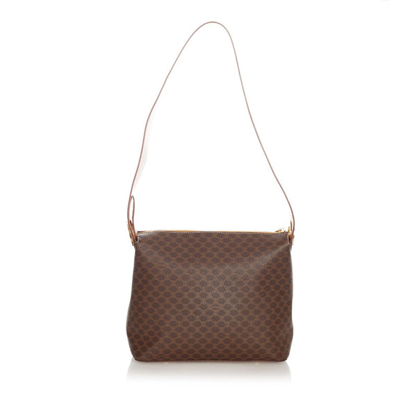 セリーヌ マカダム サークルロゴ ブラウン レザー PVC 肩掛け ショルダーバッグ レディース CELINE 【中古】