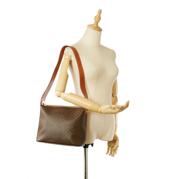 セリーヌ マカダム サークルロゴ ブラウン レザー PVC 肩掛け ショルダーバッグ レディース CELINE 【中古】
