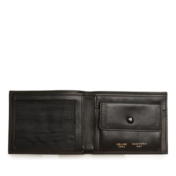 セリーヌ ブラック レザー 二つ折り財布 メンズ CELINE 【中古】