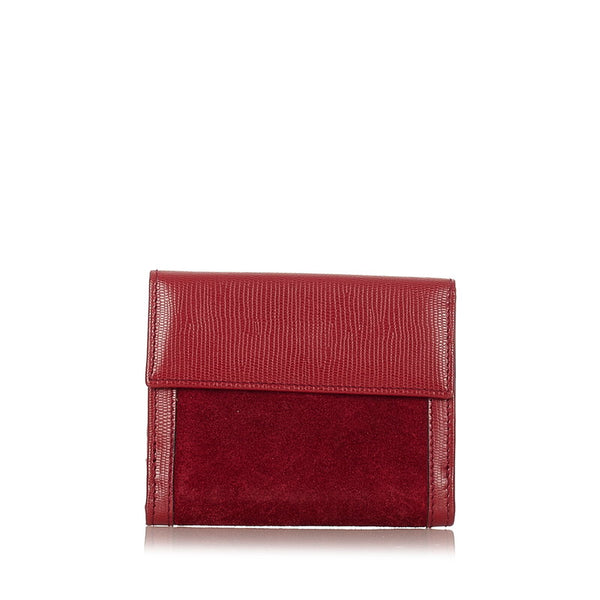 セリーヌ サークルロゴ ボルドー スウェード レザー 二つ折り財布 レディース CELINE 【中古】