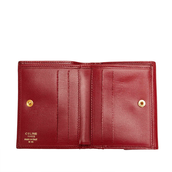 セリーヌ サークルロゴ ボルドー スウェード レザー 二つ折り財布 レディース CELINE 【中古】