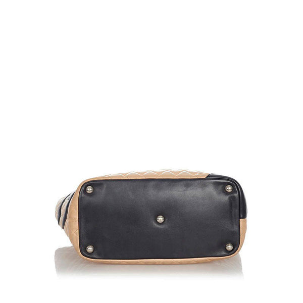 シャネル カンボン ベージュ ブラック レザー トートバッグ レディース CHANEL 【中古】