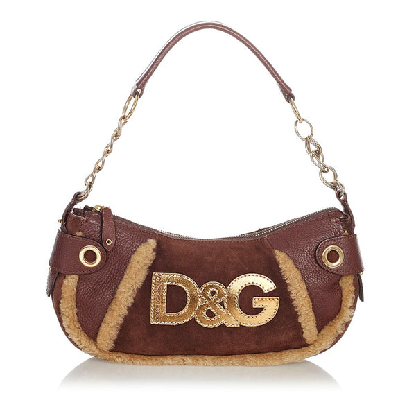 ドルチェアンドガッバーナ ワンショルダーバッグ　08-3 ブラウン ベージュ スウェード レザー ワンショルダー レディース DOLCE&GABBANA 【中古】