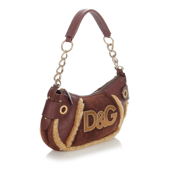 ドルチェアンドガッバーナ ワンショルダーバッグ　08-3 ブラウン ベージュ スウェード レザー ワンショルダー レディース DOLCE&GABBANA 【中古】