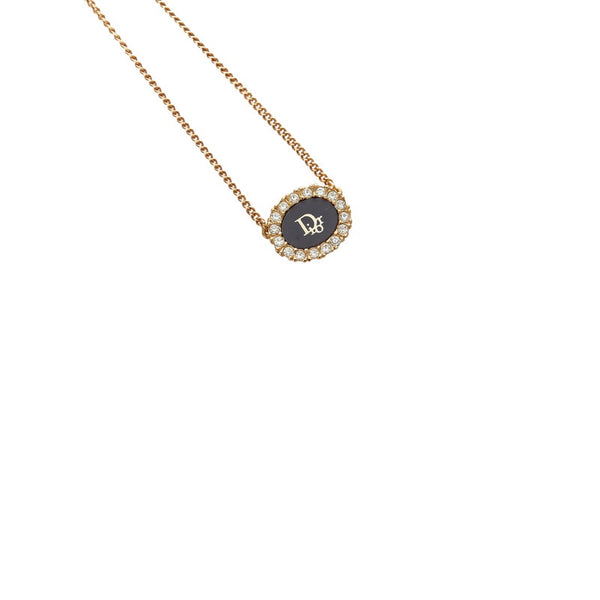クリスチャンディオール ゴールド ブラック  メッキ ラインストーン ネックレス レディース Christian Dior 【中古】
