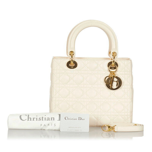 クリスチャンディオール レディディオール ホワイト レザー ショルダーバッグ レディース Christian Dior 【中古】