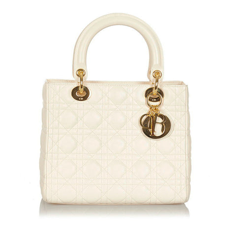 クリスチャンディオール レディディオール ホワイト レザー ショルダーバッグ レディース Christian Dior 【中古】