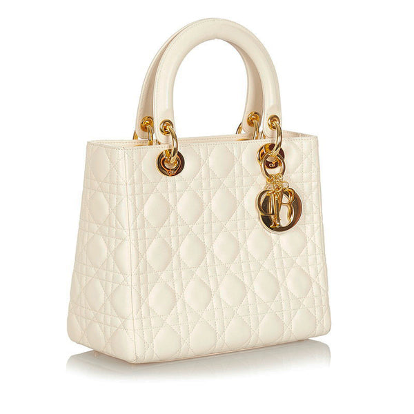 クリスチャンディオール レディディオール ホワイト レザー ショルダーバッグ レディース Christian Dior 【中古】