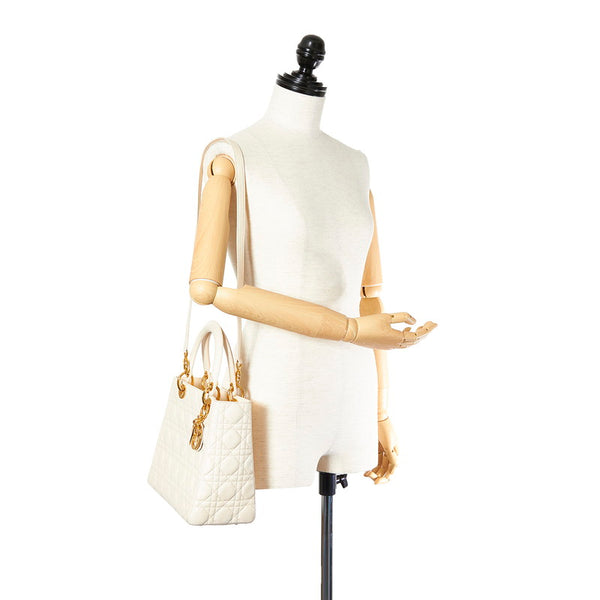 クリスチャンディオール レディディオール ホワイト レザー ショルダーバッグ レディース Christian Dior 【中古】