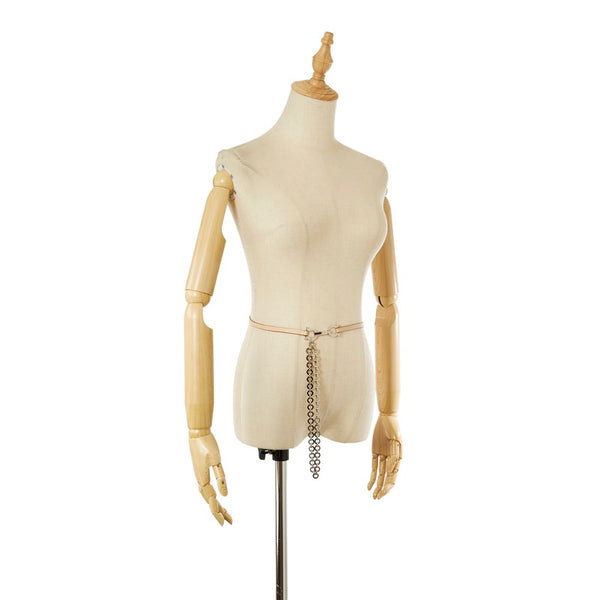 サルヴァトーレフェラガモ ガンチーニ ベージュ シルバー レザー メタル ベルト レディース Salvatore Ferragamo 【中古】