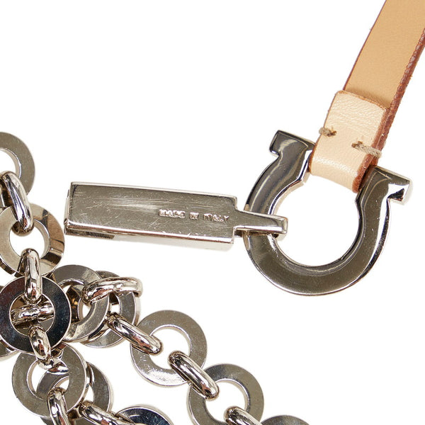 サルヴァトーレフェラガモ ガンチーニ ベージュ シルバー レザー メタル ベルト レディース Salvatore Ferragamo 【中古】