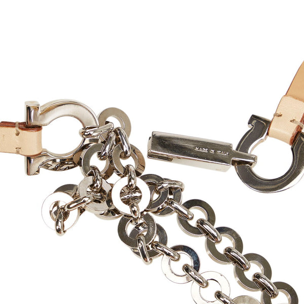 サルヴァトーレフェラガモ ガンチーニ ベージュ シルバー レザー メタル ベルト レディース Salvatore Ferragamo 【中古】