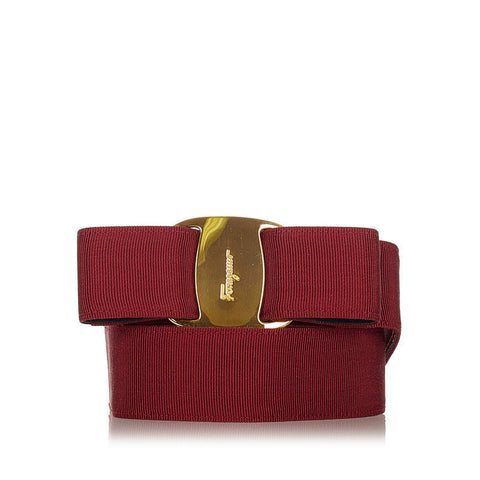 サルヴァトーレフェラガモ ヴァラリボン ボルドー ゴールド キャンバス レザー ベルト レディース Salvatore Ferragamo 【中古】