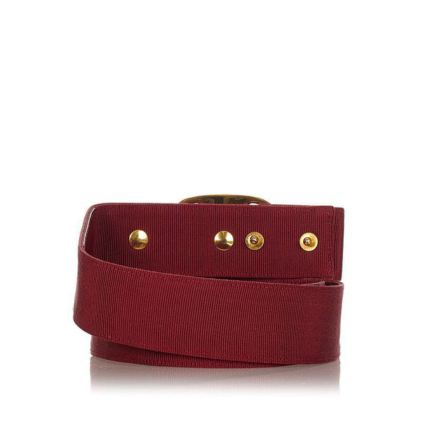 サルヴァトーレフェラガモ ヴァラリボン ボルドー ゴールド キャンバス レザー ベルト レディース Salvatore Ferragamo 【中古】