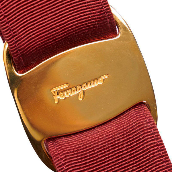 サルヴァトーレフェラガモ ヴァラリボン ボルドー ゴールド キャンバス レザー ベルト レディース Salvatore Ferragamo 【中古】