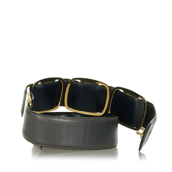 サルヴァトーレフェラガモ ダークグレー ゴールド レザー ベルト レディース Salvatore Ferragamo 【中古】