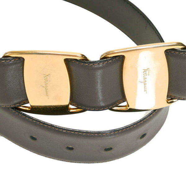 サルヴァトーレフェラガモ ダークグレー ゴールド レザー ベルト レディース Salvatore Ferragamo 【中古】