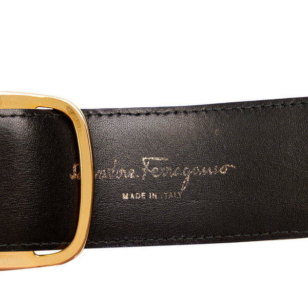 サルヴァトーレフェラガモ ダークグレー ゴールド レザー ベルト レディース Salvatore Ferragamo 【中古】