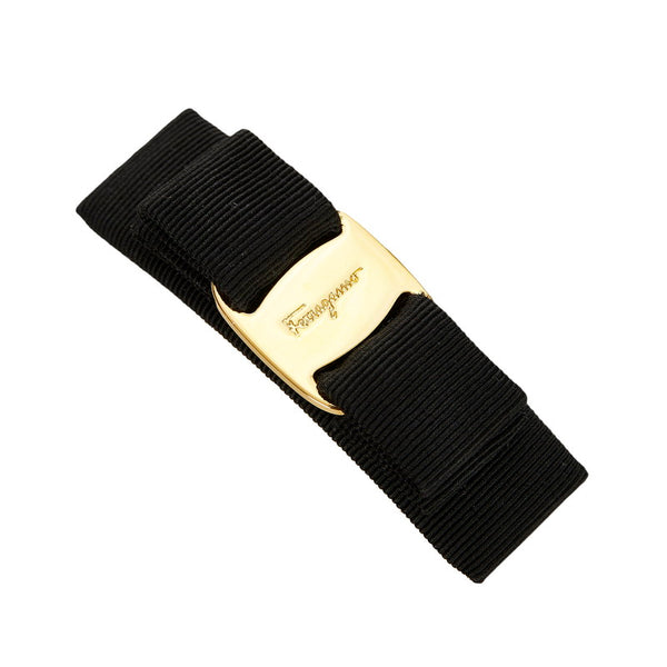 サルヴァトーレフェラガモ ブラック コットン メッキ ヴァラリボン バレッタ レディース Salvatore Ferragamo 【中古】