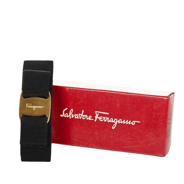 サルヴァトーレフェラガモ ブラック コットン メッキ ヴァラリボン バレッタ レディース Salvatore Ferragamo 【中古】