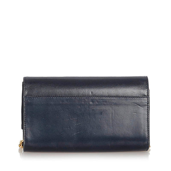 サルヴァトーレフェラガモ ヴァラリボン ネイビー レザー チェーン ショルダーバッグ レディース Salvatore Ferragamo 【中古】