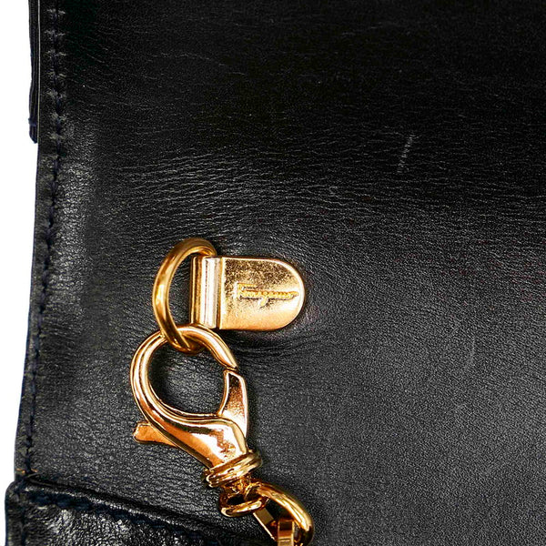 サルヴァトーレフェラガモ ヴァラリボン ネイビー レザー チェーン ショルダーバッグ レディース Salvatore Ferragamo 【中古】